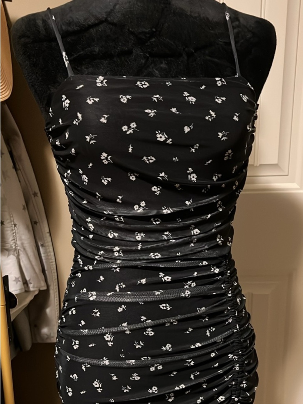 Streetwear Society Black & White Floral Asymmetrical Ruched Dress